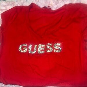 Guess Red Tee with Glitter Logo